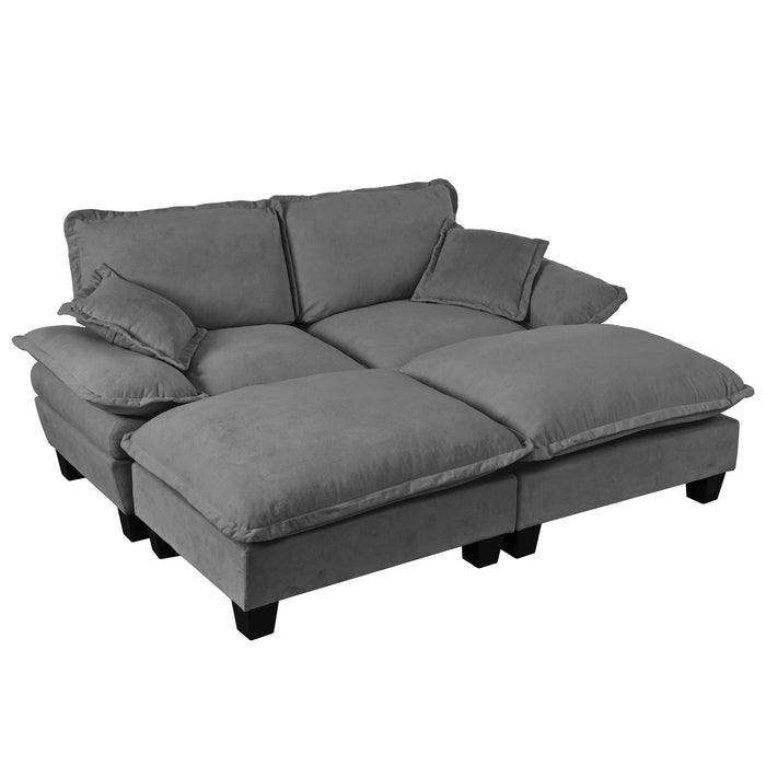 Modular Sectional Sofa With Movable Ottoman & Pillows