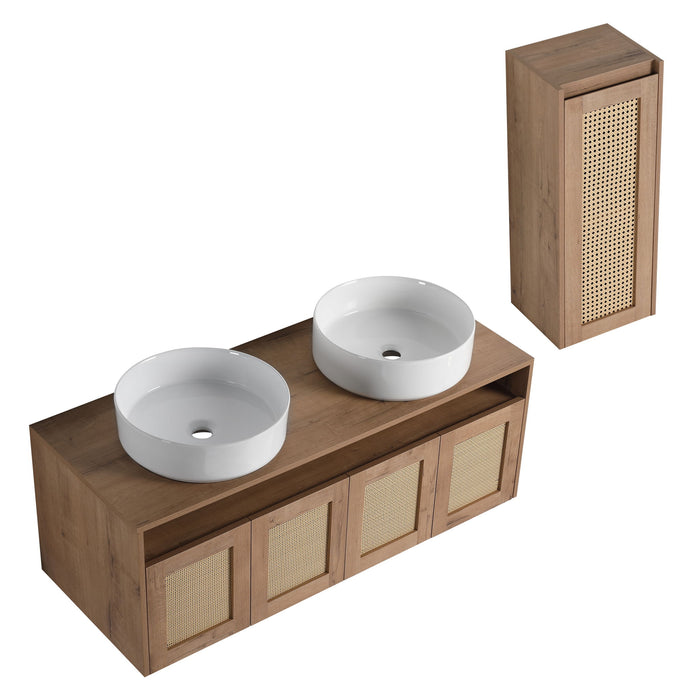 Bathroom Vanity With Art Sink And Side Cabinet, Float Mounting Design