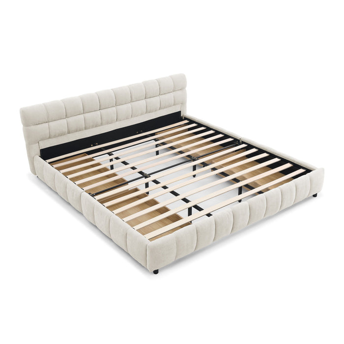 Modern Platform Bed Frame With Thick Chenille Fabric