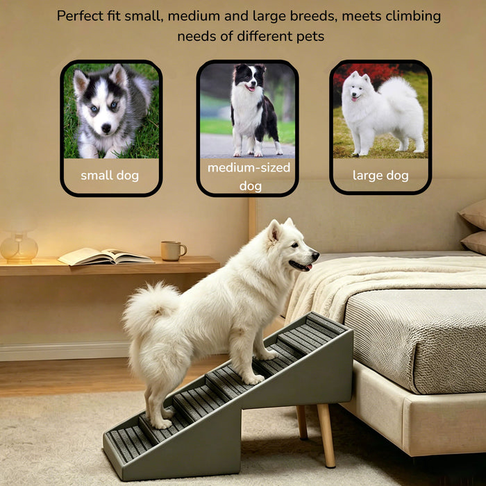 2 In 1 Dog Stairs For Bed And Couch, Foldable 6 Pet Steps - Gray