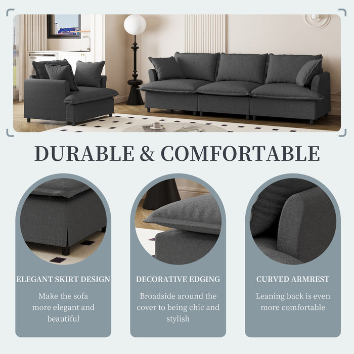 Living Room Set Modular Sectional Couch, Upholstered Sofa & Armchair & Movable Ottoman