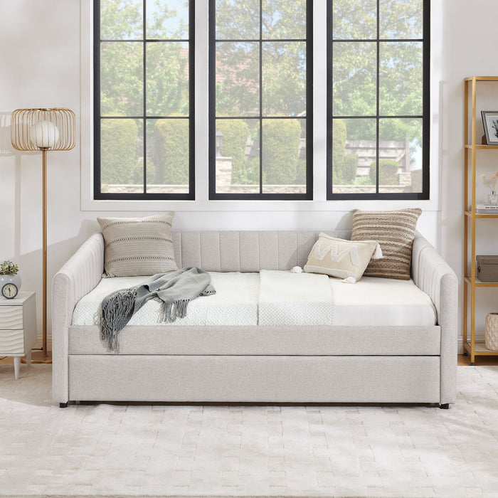 Upholstered Daybed With Trundle With Vertical Stripes