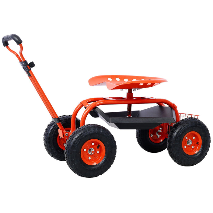 Rolling Garden Scooter Cart Seat With Wheels, 360 Swivel, Tool Tray