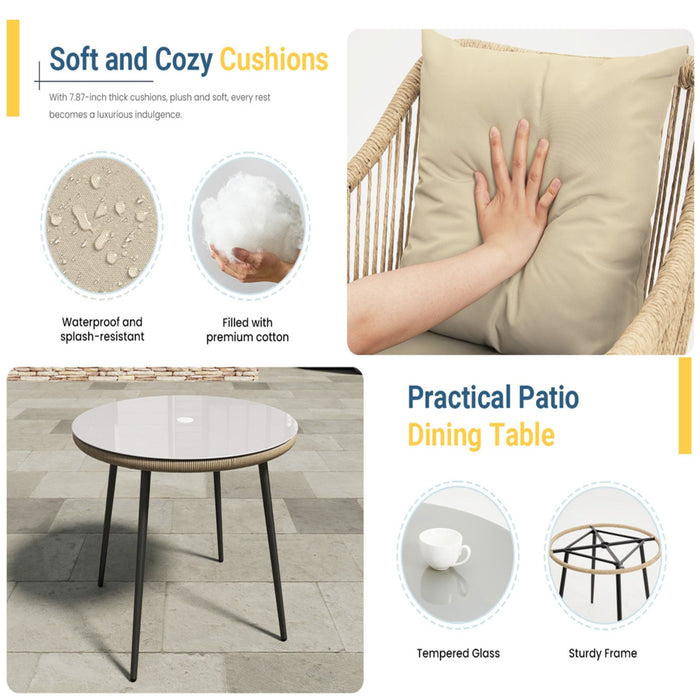 5 Piece Twisted Rattan Patio Dining Set With Table