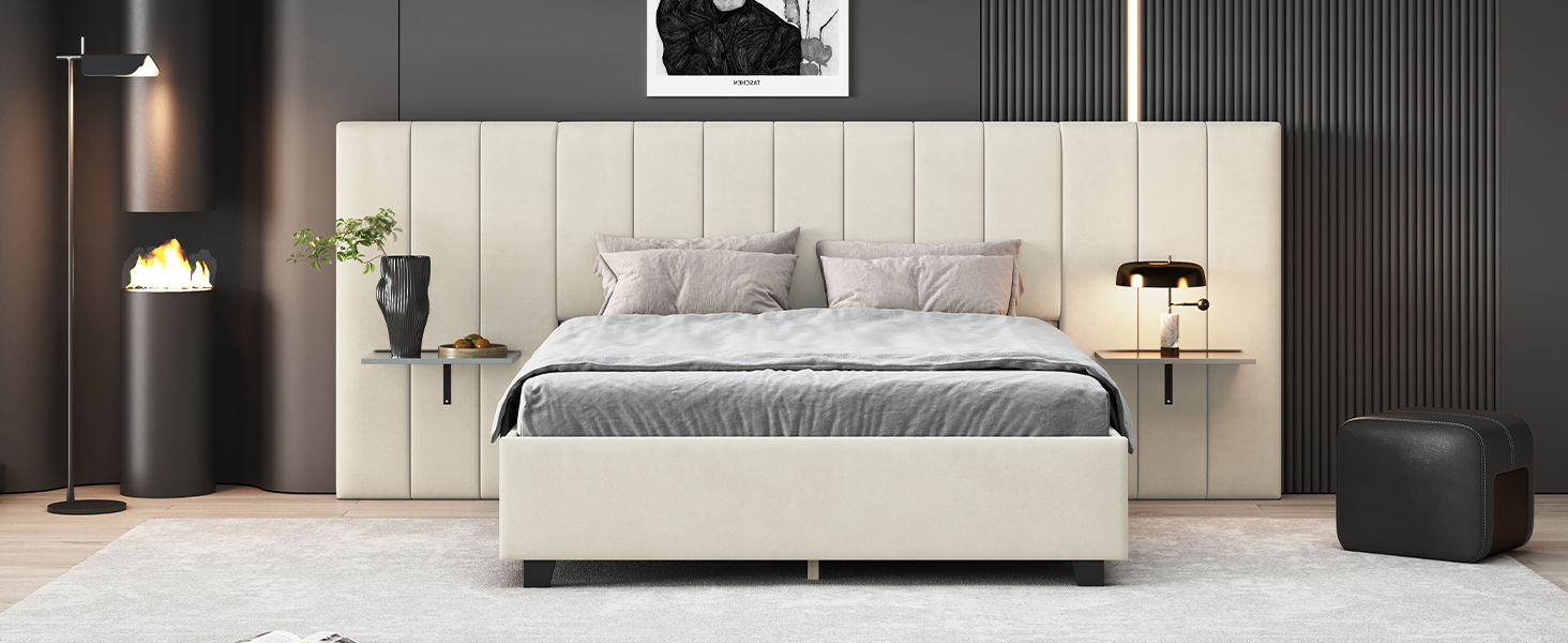 Upholstered Platform Bed With Big Headboard