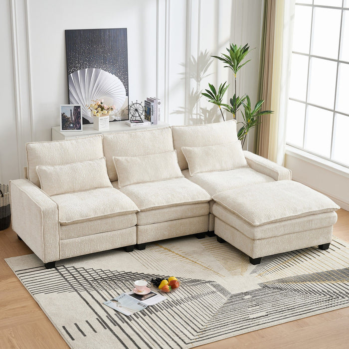 Modern Comfy Chenille L Shaped Sectional Sofa With Movable Ottoman