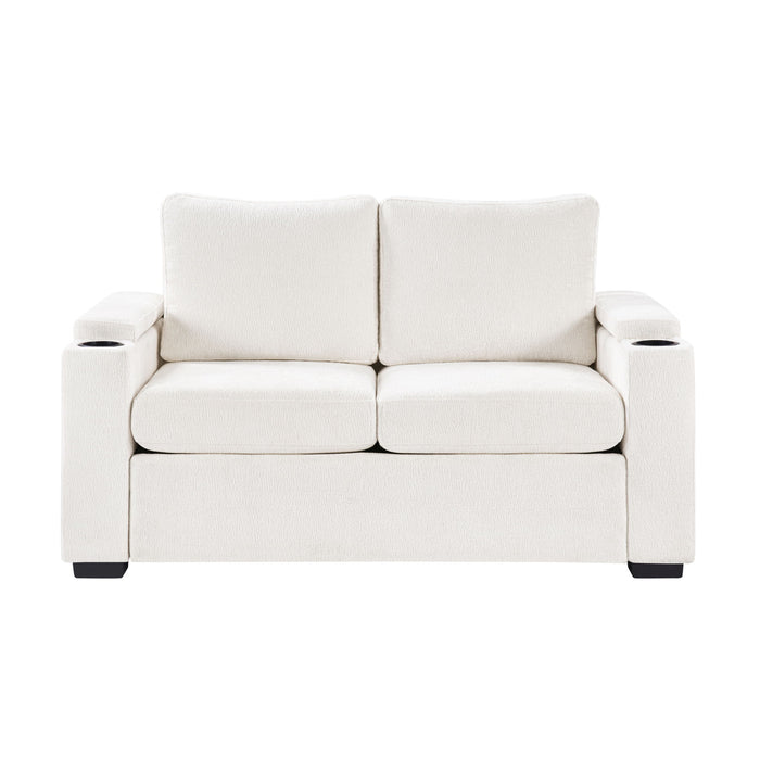 Pull Out Sofa Bed Loveseat With Twin Mattress, Cup Holders And Arm Storage