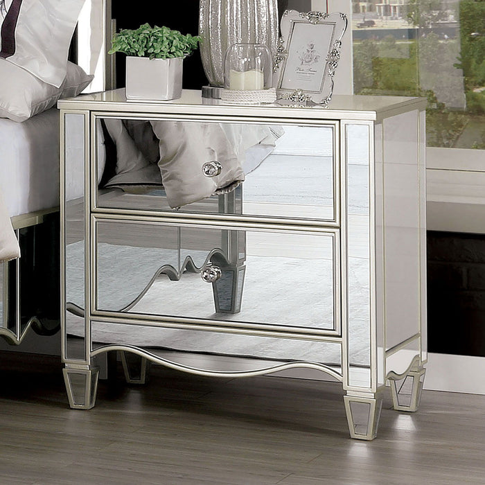 Nightstand With Mirror Panels - Silver