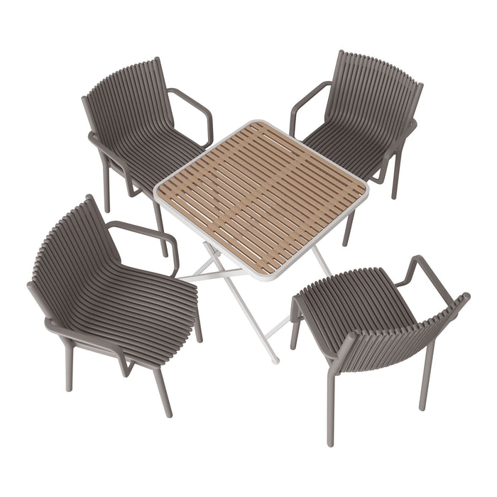 4 Modern Stackable Plastic Armchair Matched With Folding Square Table