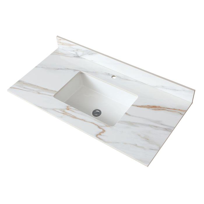 Elegant Vanity Top With Undermount Sink And Backsplash, Sintered Stone