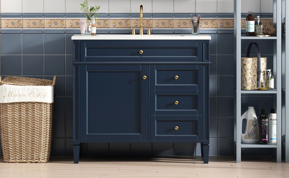 Bathroom Vanity & Top Sink, Modern Bathroom Storage Cabinet With 2 Drawers And A Tip-Out Drawer