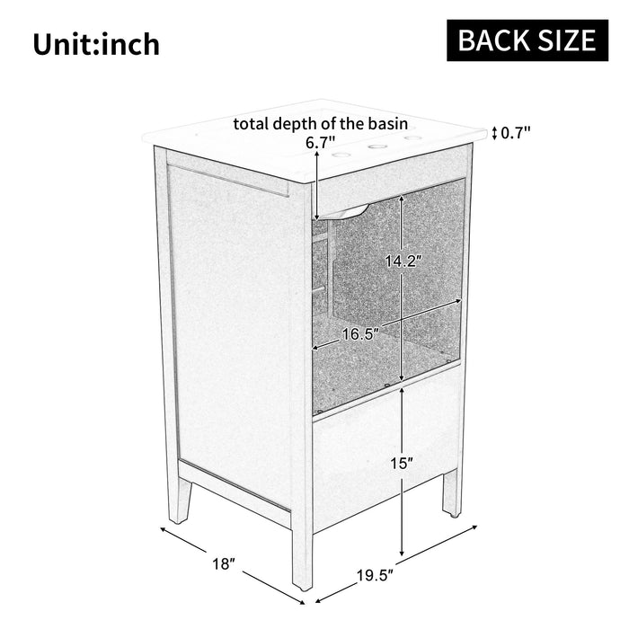Bathroom Vanity With Sink, Adjustable Feet, 1 Drawer And Door Shelf Storage - White