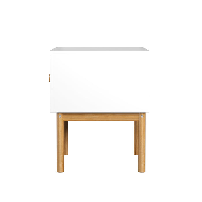 Nightstand With Drawer, Minimalist Bedside Table With Handle For Bedroom - White