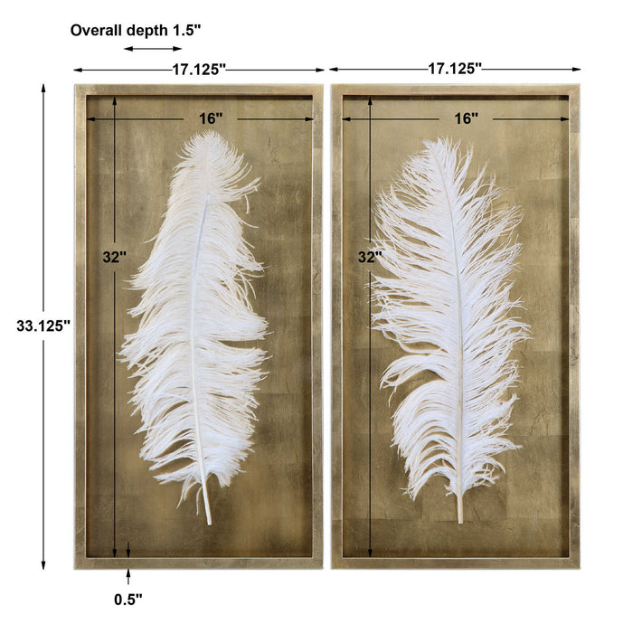 White Feathers - Shadow Box (Set of 2) - Gold
