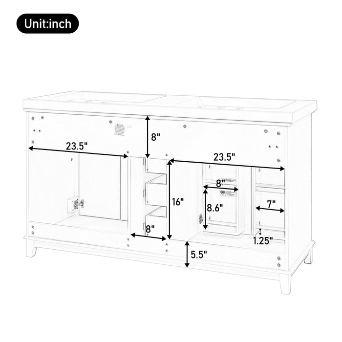 Bathroom Vanity With Double Sinks, 3 Drawers & 4 Doors - White