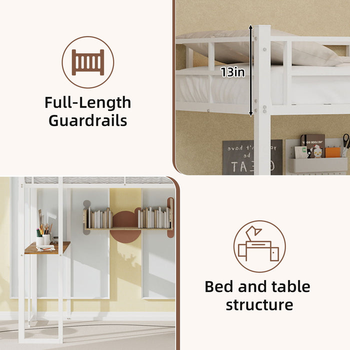 Bunk Bed With L-Shaped Desk And Dual Side Stairs