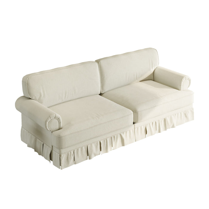 Luxuriously Comfortable Cloud Couch Sofa With Elegant Rolled Arms & Pleated Skirt Design