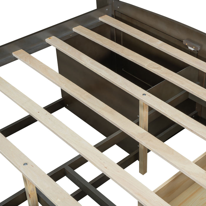 Daybed With 2 Bedside Cabinets, Upper Shelves And 4 Drawers