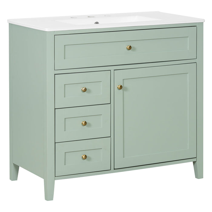 Bathroom Vanity With Sink, 3 Drawers & Cabinet With Adjustable Shelves