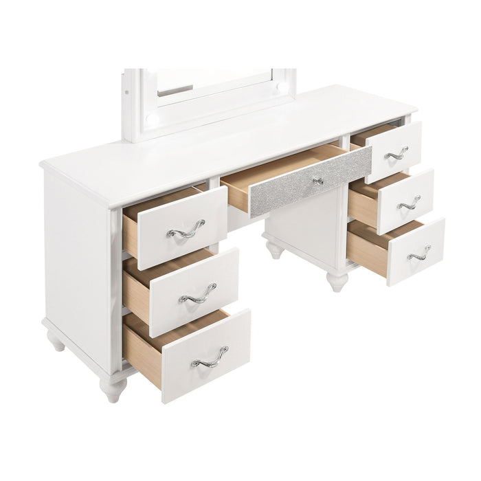 Charlotte - 7 Drawer Vanity Desk With LED Mirror - White