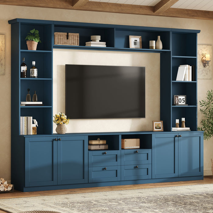 Farmhouse Elegant Entertainment Center Wall Unit With 4 Drawers