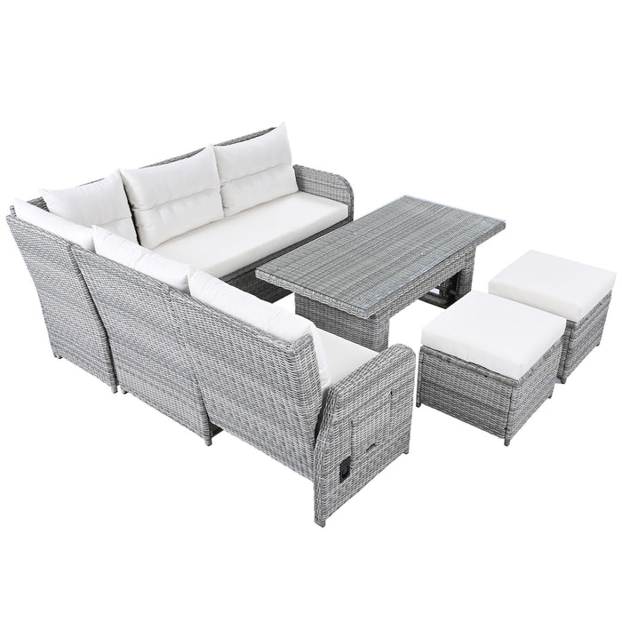 Outdoor Furniture Set Patio Rattan Furniture Set With Adjustable Table, Recliners With Extendable Side Tables And 2 Ottomans