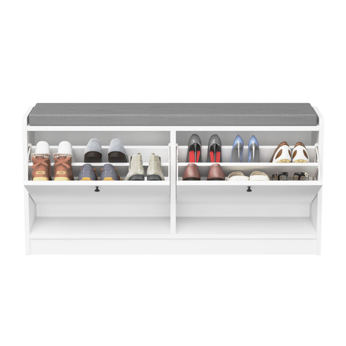 Shoe Storage Bench With Cushion, Entryway Organizer Cabinet For Hallway - White
