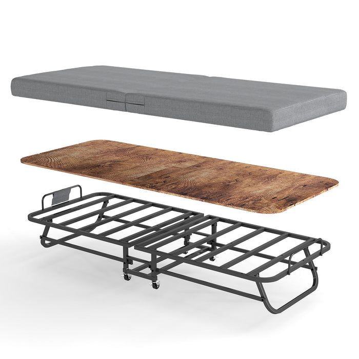 Portable Folding Bed With Memory Foam Mattress, Lockable - Gray