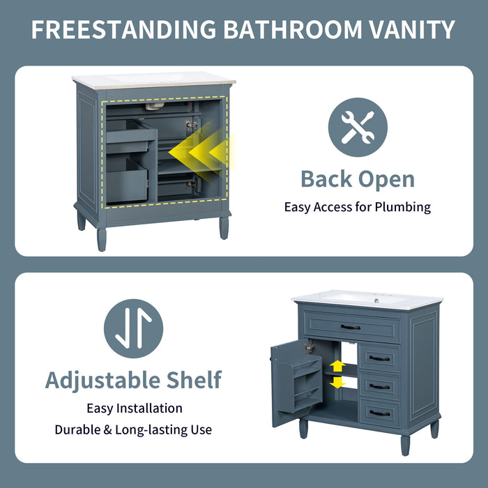 Bathroom Vanity With Sink Top, Flip Drawers, Adjustable Shelf