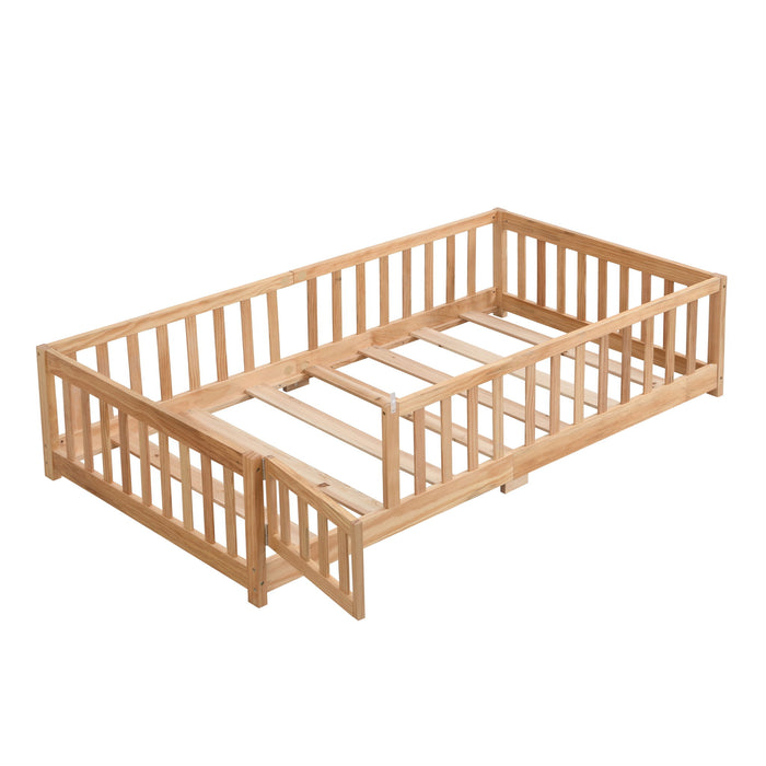 Solid Floor Bed With Door And Fence For Children