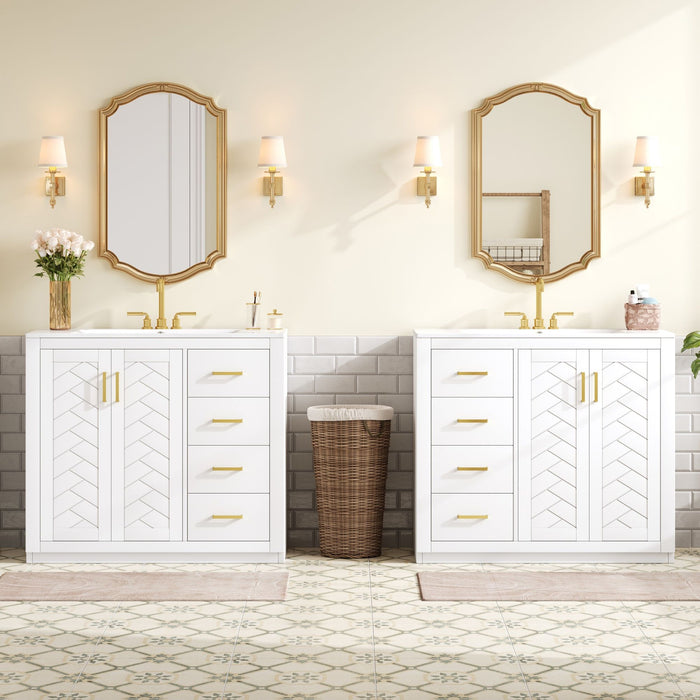 Modern Bathroom Vanity With Ceramic Sink, 6 Drawers & Soft-Close Doors