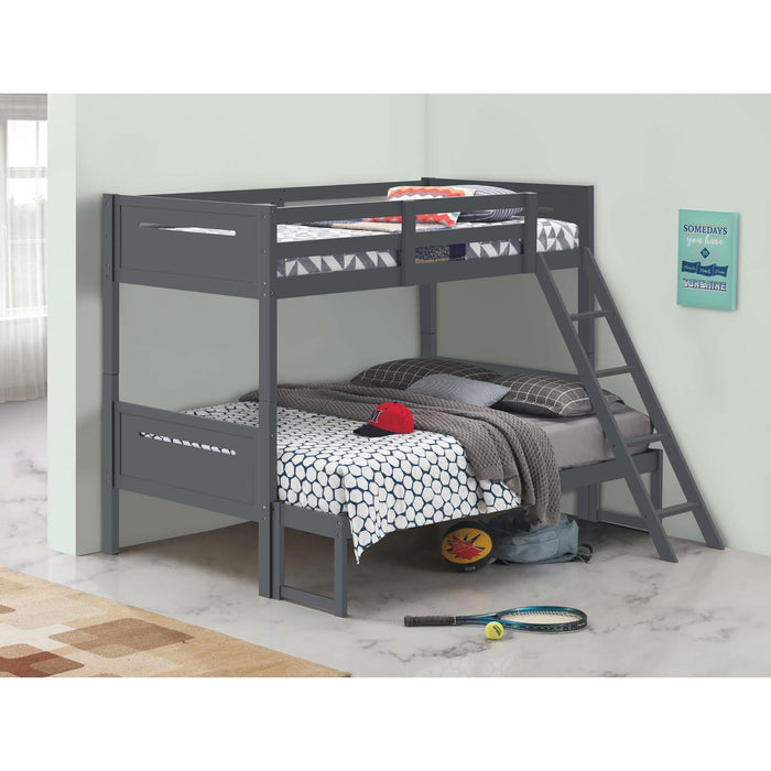 Bunk Bed With Built In Ladder, Safety Guardrails And Angled Access Step