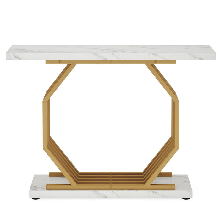 Accent Entryway Console Table With Geometric Bas For Living Hallway - White / Gold