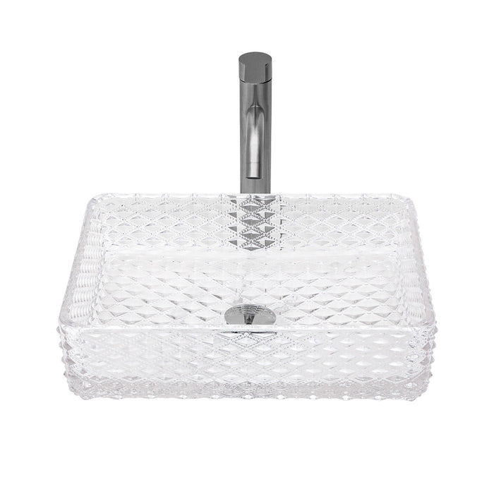 Rectangle Vessel Sink With Diamond Texture With Pop Up Drain (No Faucet) - White