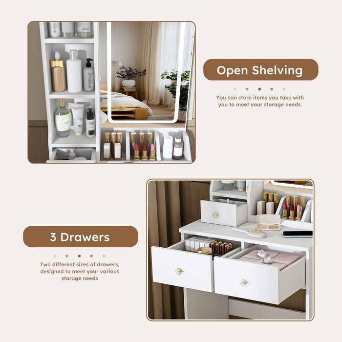 Modern Small Vanity Desk With 3 LED Lighting Modes, 3 Drawers