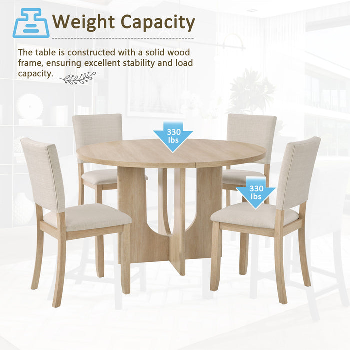 Round Dining Set With 4 Upholstered Dining Chairs