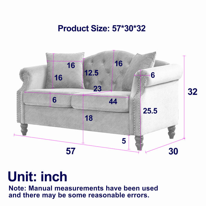 2 Seater Chesterfield Sofa With Rolled Arms And Nailhead Trim For Living Room