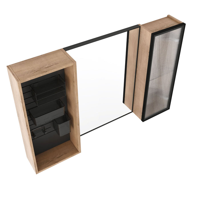 41.6" Wall Mounted Bathroom Cabinet With Adjustable Shelves Storage Cabinet - Imitative Oak