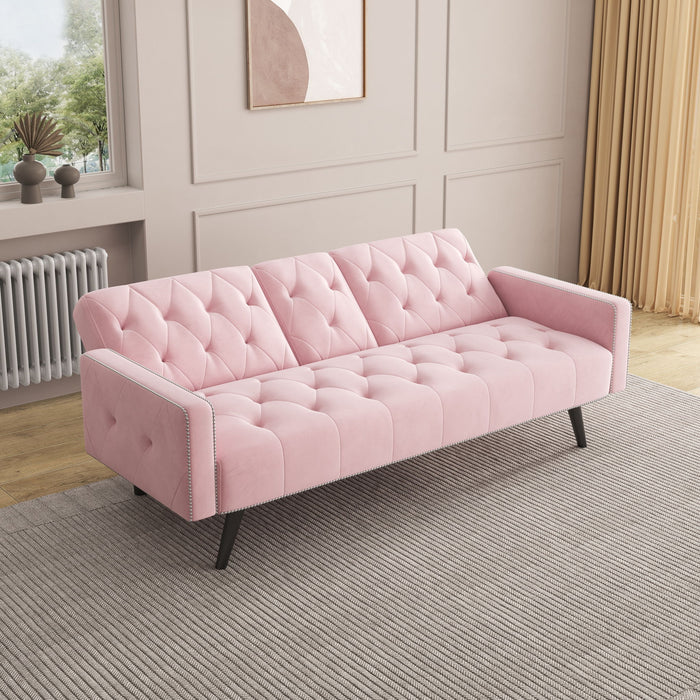 Sofa Bed With Nail Head Trim And Cup Holders - Pink