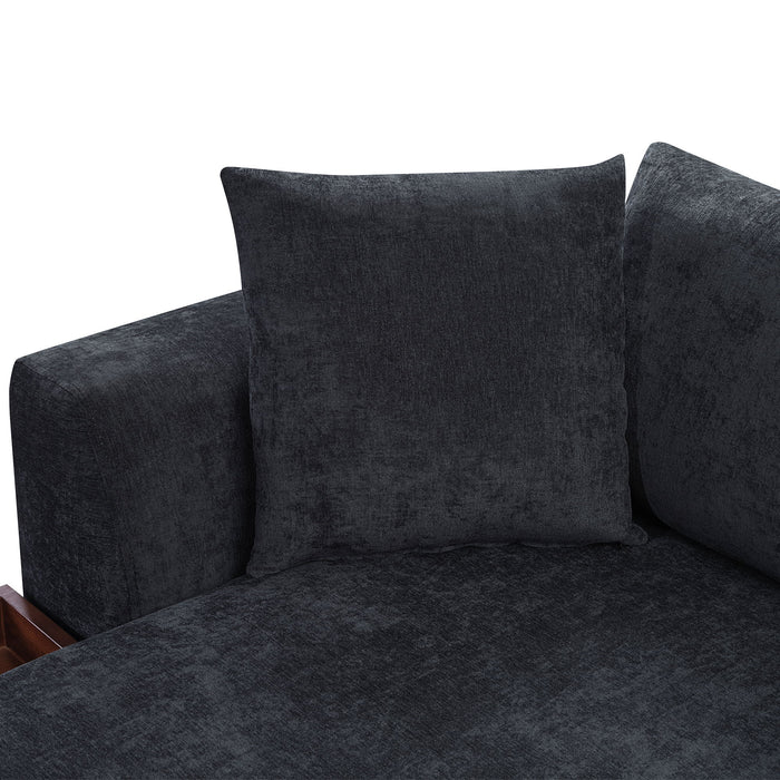 Modern L Shaped Sectional Sofa With Chenille Upholstery And Wooden Storage
