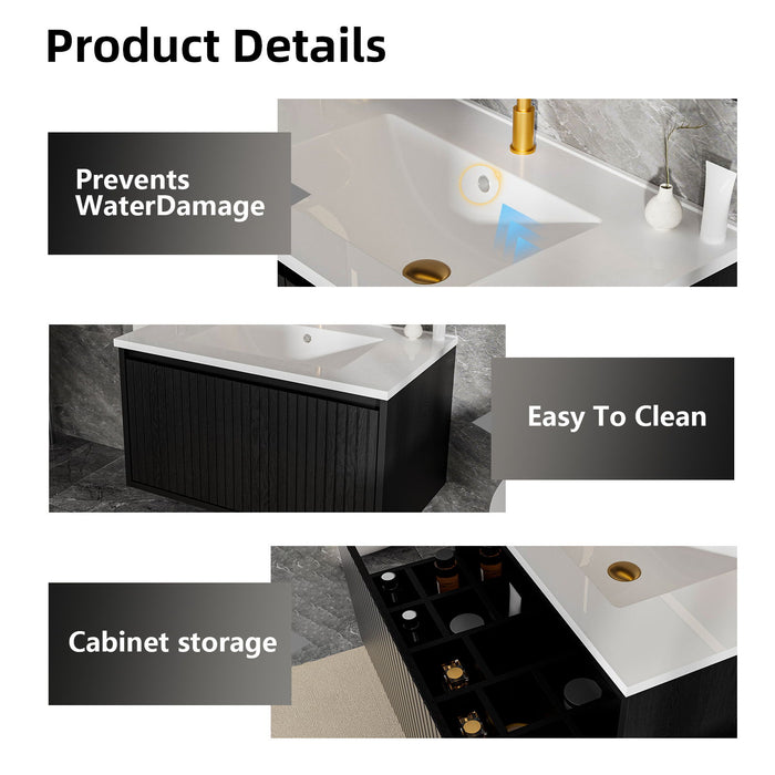 Wall Mounted Floating Bathroom Vanity With Sink And Drawers