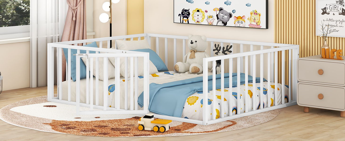 Metal Floor Bed Frame With Fence And Door