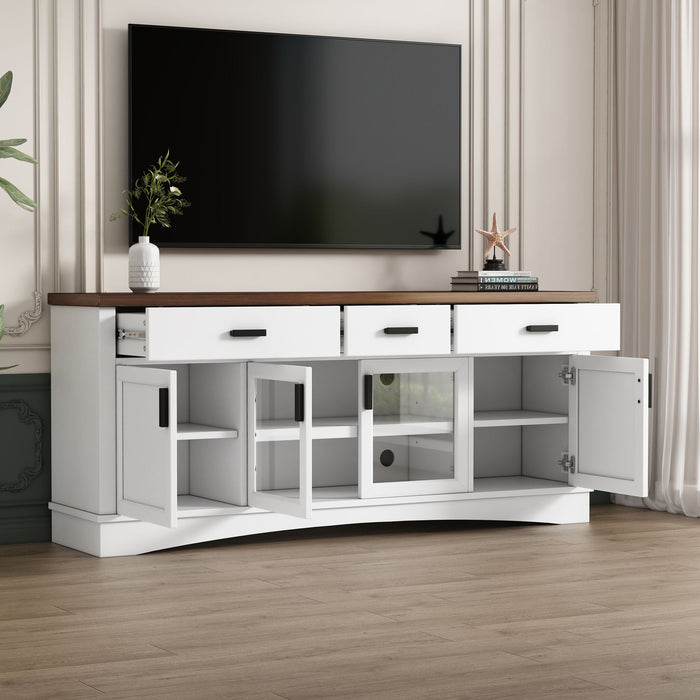 TV Console Stand, Glass Doors & Storage Drawers, Adjustable Shelves