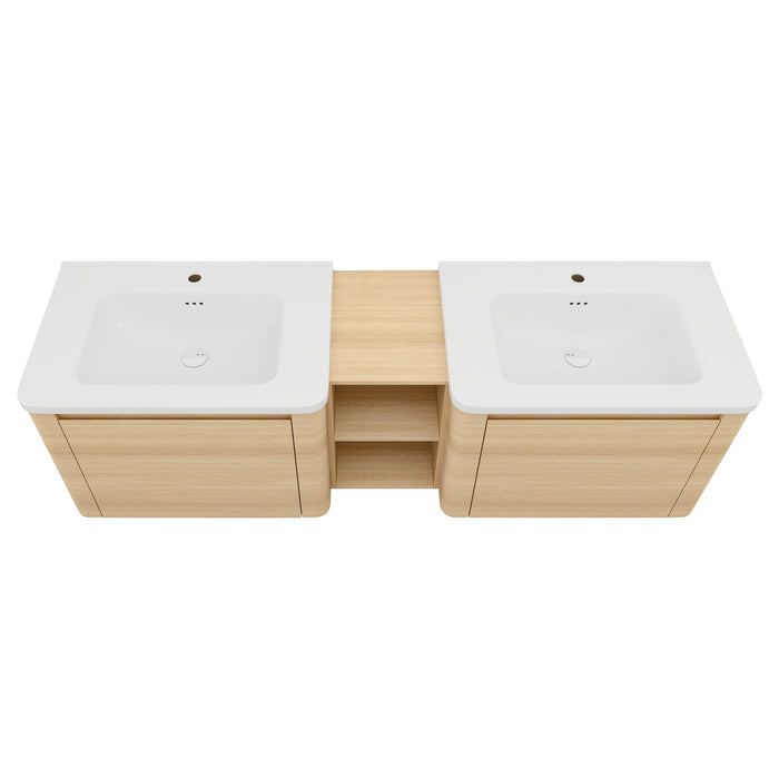 Wall Mounted Bathroom Vanity With Sink And Storage Shelves, Soft Close Doors
