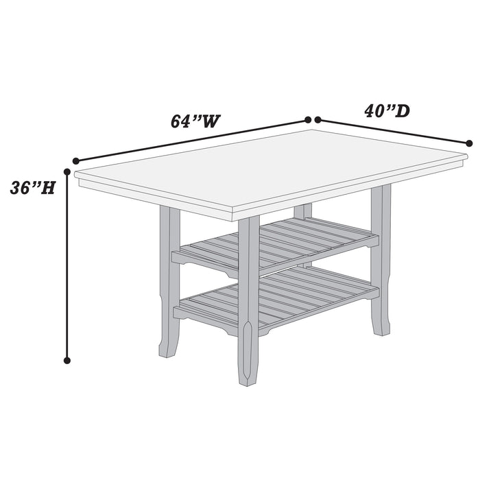 7 Piece Counter Height Dining Set With Storage Shelves, Table & 6 High Chairs - Gray