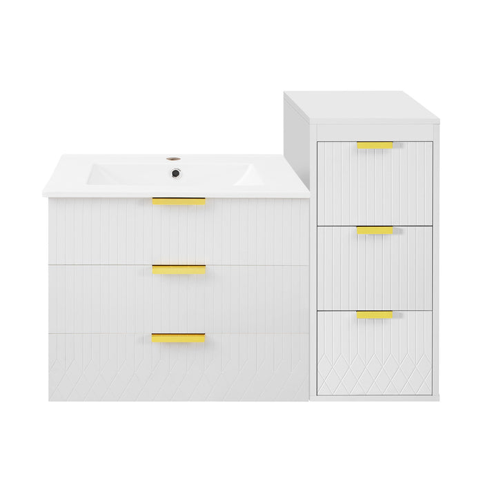 Wall Mounted Floating Cabinet With Side Cabinet Combo, Rectangular Ceramic Sink Vanity