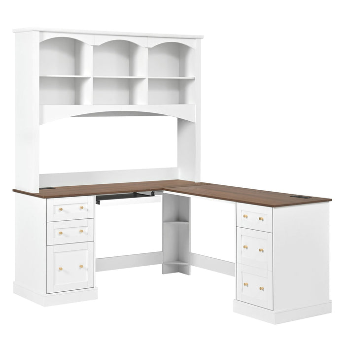 Space Saving L-Shaped Computer Desk With Keyboard Tray & Charging Stations