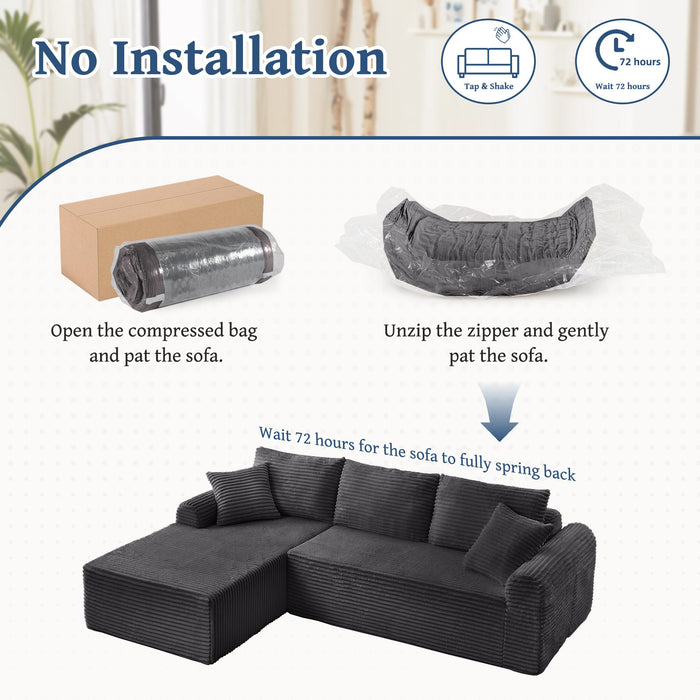 Modular Corduroy Sectional With Arched Armrests, Includes 3 Back Cushions & 2 Throw Pillows