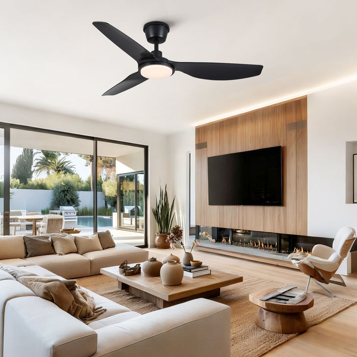 Outdoor Waterproof Ceiling Fan With Light And Quiet DC Motor, Blades For Bedroom - Black