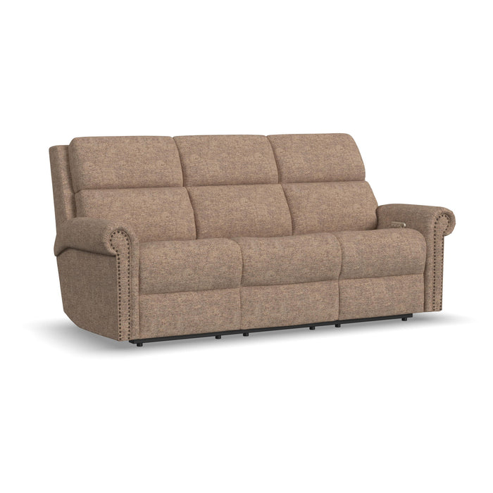 Bernard - Power Reclining Sofa With Console, Power Headrests & Lumbar, Nailhead Trim